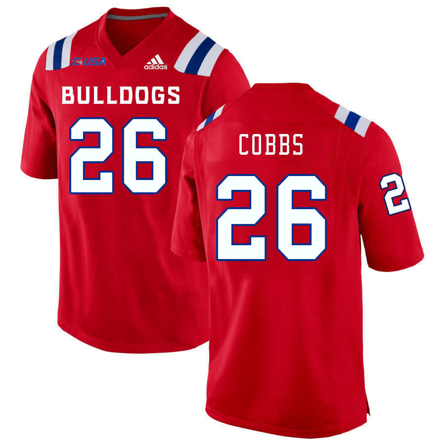 Men-Youth #26 Joshua Cobbs Louisiana Tech Bulldogs 2023 College Football Jerseys Stitched Sale-Red